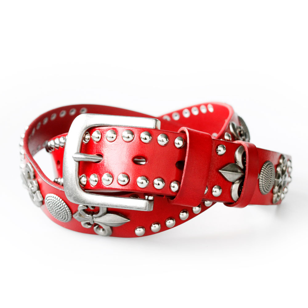 楽天市場】スタッズベルト レザーベルト メンズ 本革 百合の紋章