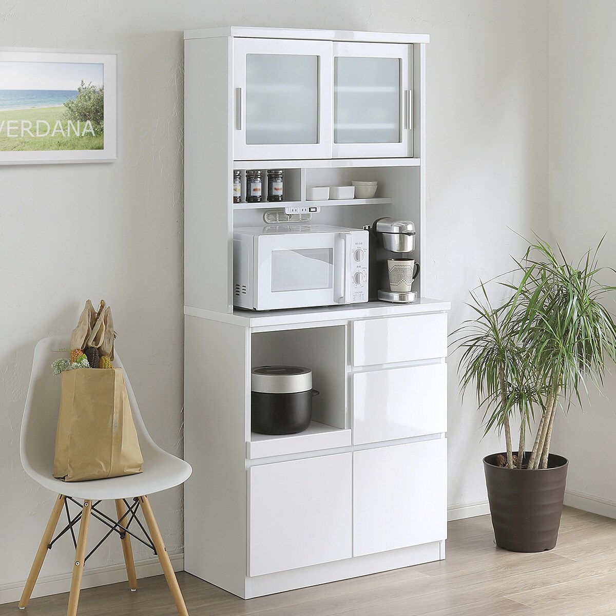 楽天市場】鏡面仕様のキッチンボード 引戸タイプ（幅80cm WH） ニトリ