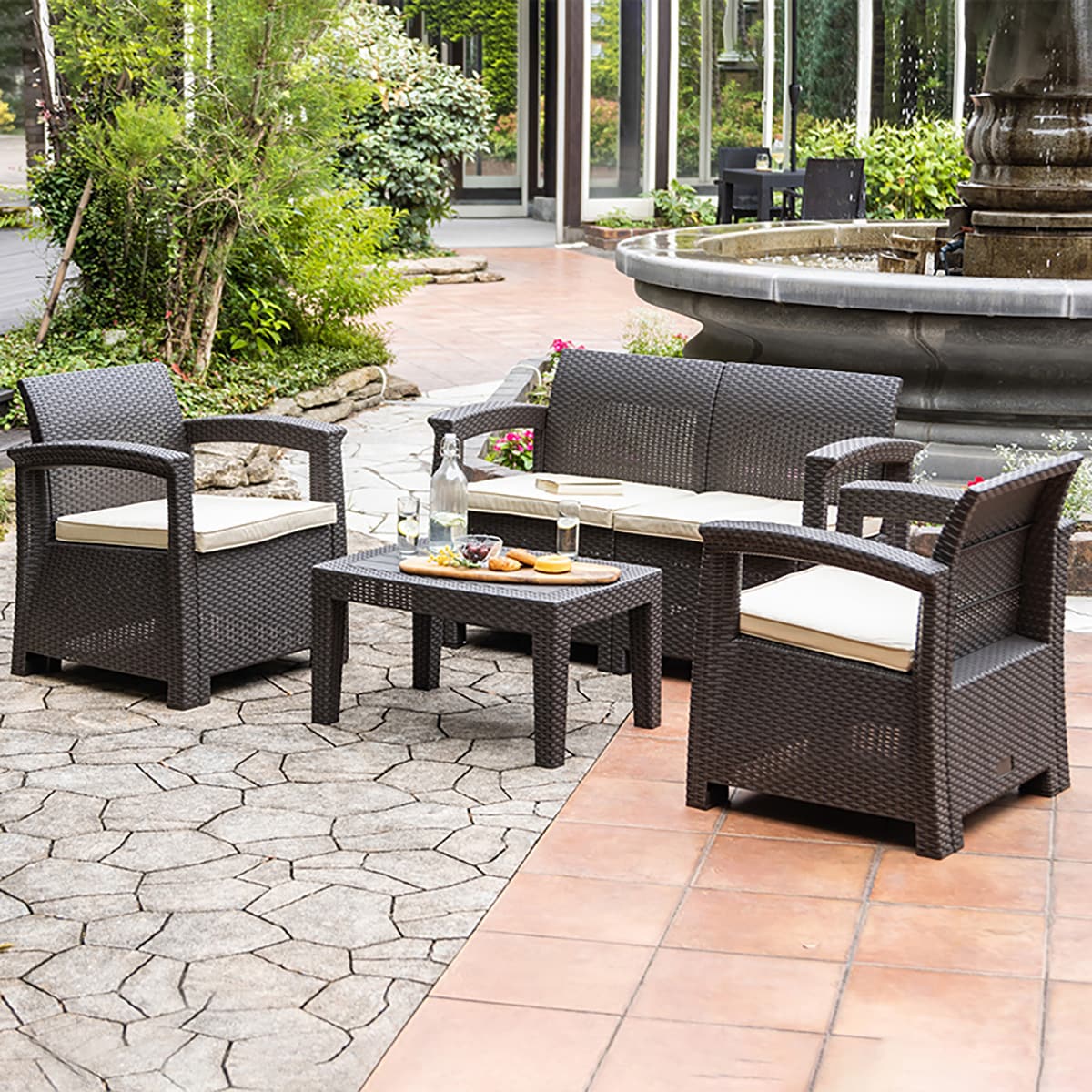 楽天市場】ラタン調ガーデンソファ4点セット （LZN ブラウン） ニトリ