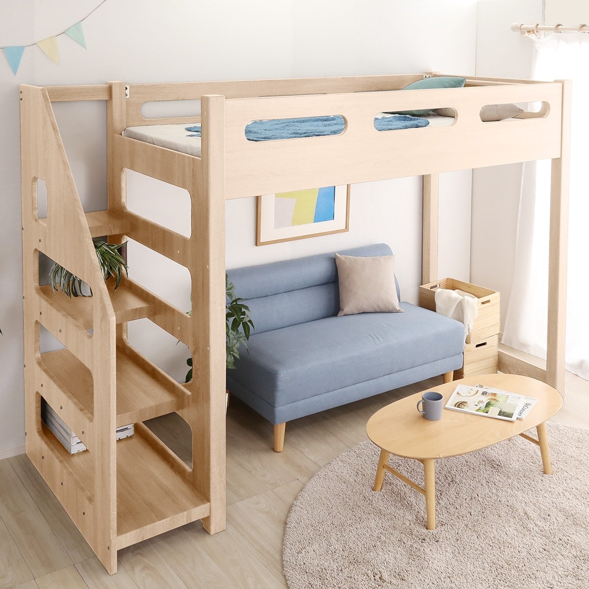 楽天市場】昇り降りらくらく 階段付き木目調ロフトベッド ニトリ