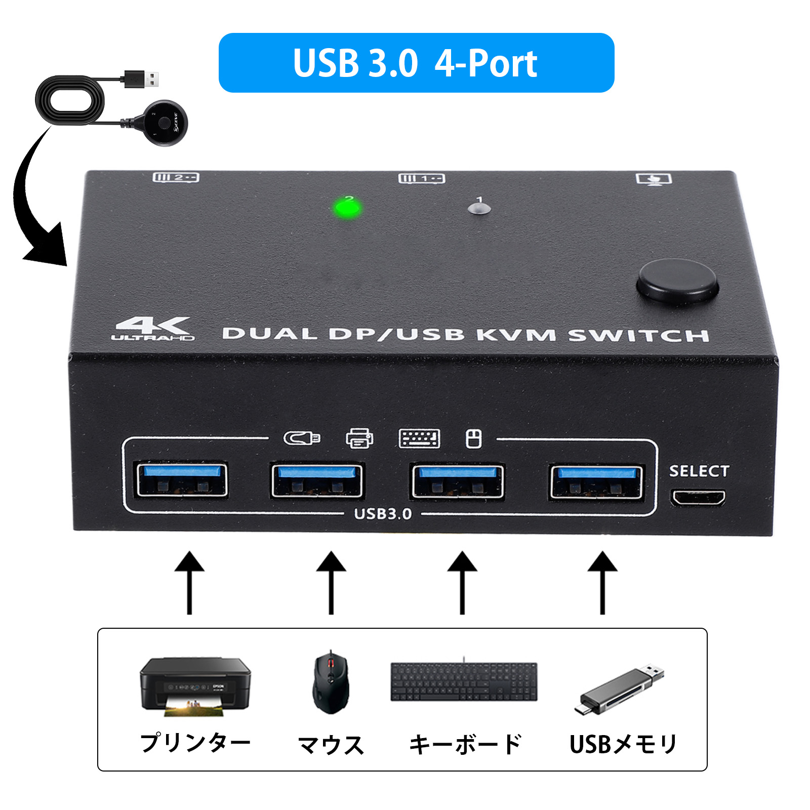 楽天市場】【楽天一位】DP KVM 切替器 2入力2出力PC2台対応 USB 3.0