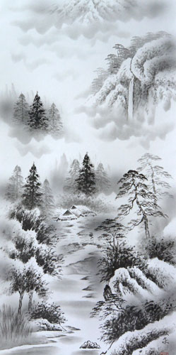 楽天市場】掛軸 水墨山水 松泉(掛け軸 尺五立)【当日出荷可能】【送料