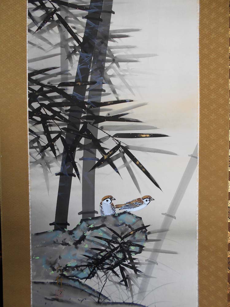 楽天市場】掛け軸 竹に雀／三浦大幹 「美術名典掲載作家」 肉筆100