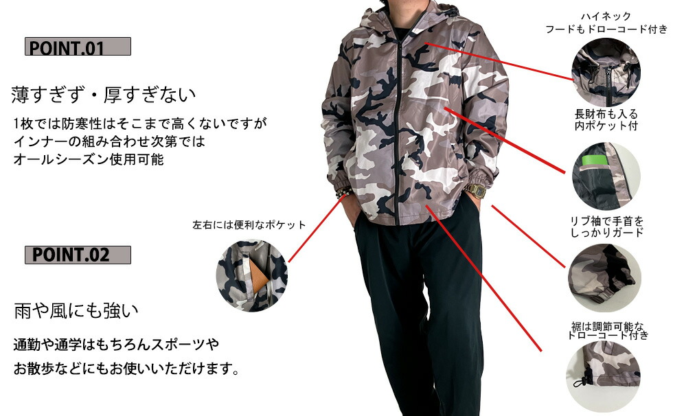 楽天市場】送料無料 迷彩 ウインドブレーカー マウンテンパーカー