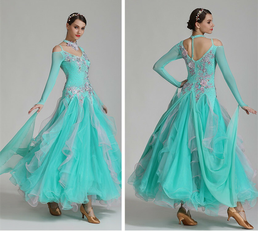 楽天市場】【受注生産S/M/L/XL/2XL】水色長袖レース 社交ダンス 衣装