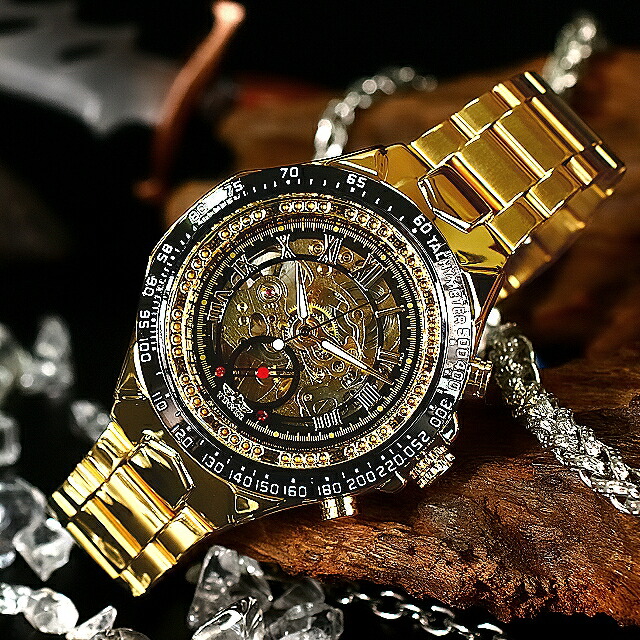 楽天市場】016 金×黒 機械式 自動巻き 腕時計 メンズ ウォッチ 紳士用