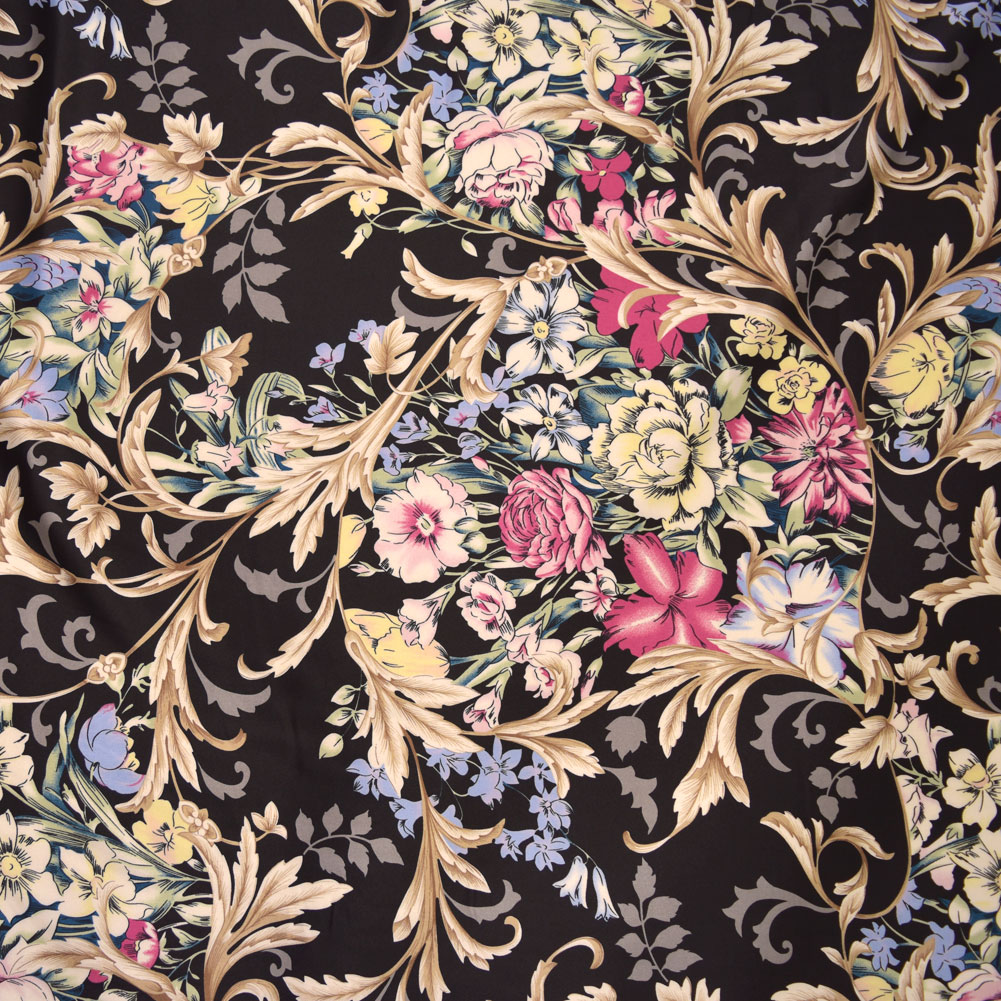 SANGETSU ネイビーゴールド花柄サテン生地 オーダーメイド2枚セット