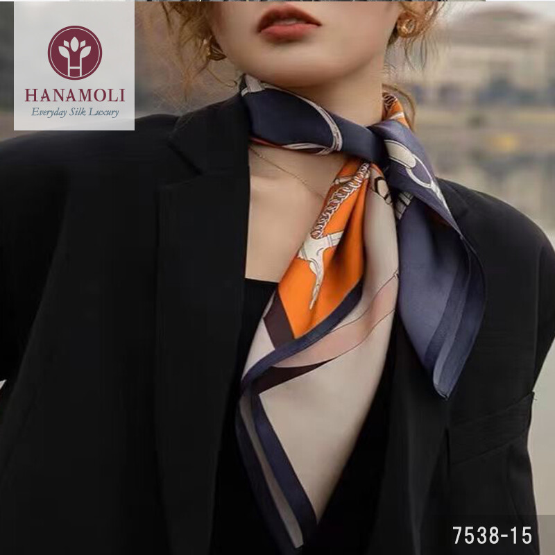 楽天市場】シルクスカーフ プチサイズ ネイビー オレンジ 馬具 シルク