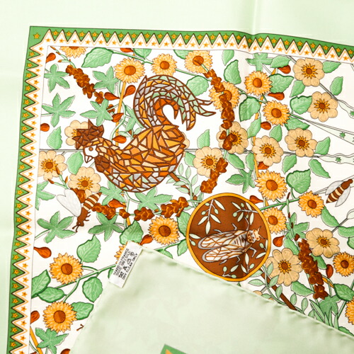 エルメス HERMES シルクスカーフ 花と動物のモチーフ エルメス HERMES