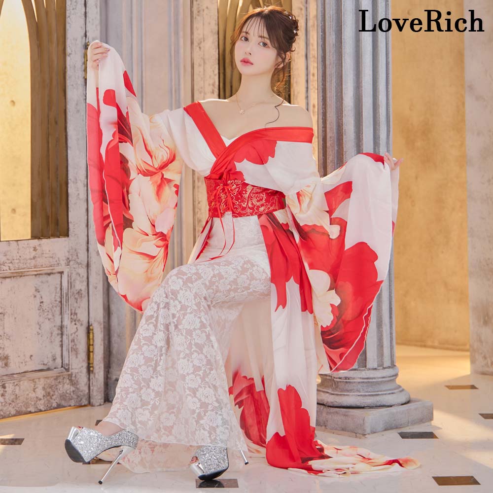 楽天市場】1340シフォン 和柄 コルセット風 レースアップ ロング 花魁