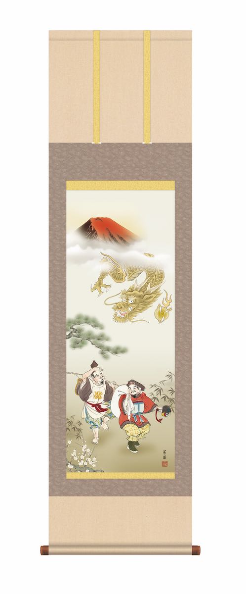 楽天市場】10年保証 掛け軸 年中掛け 恵比寿大黒迎寿龍 (えびすだい