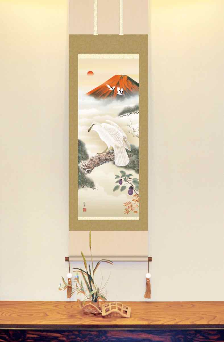 楽天市場】10年保証 掛け軸 年中掛け 赤富士双龍図 (あかふじそう