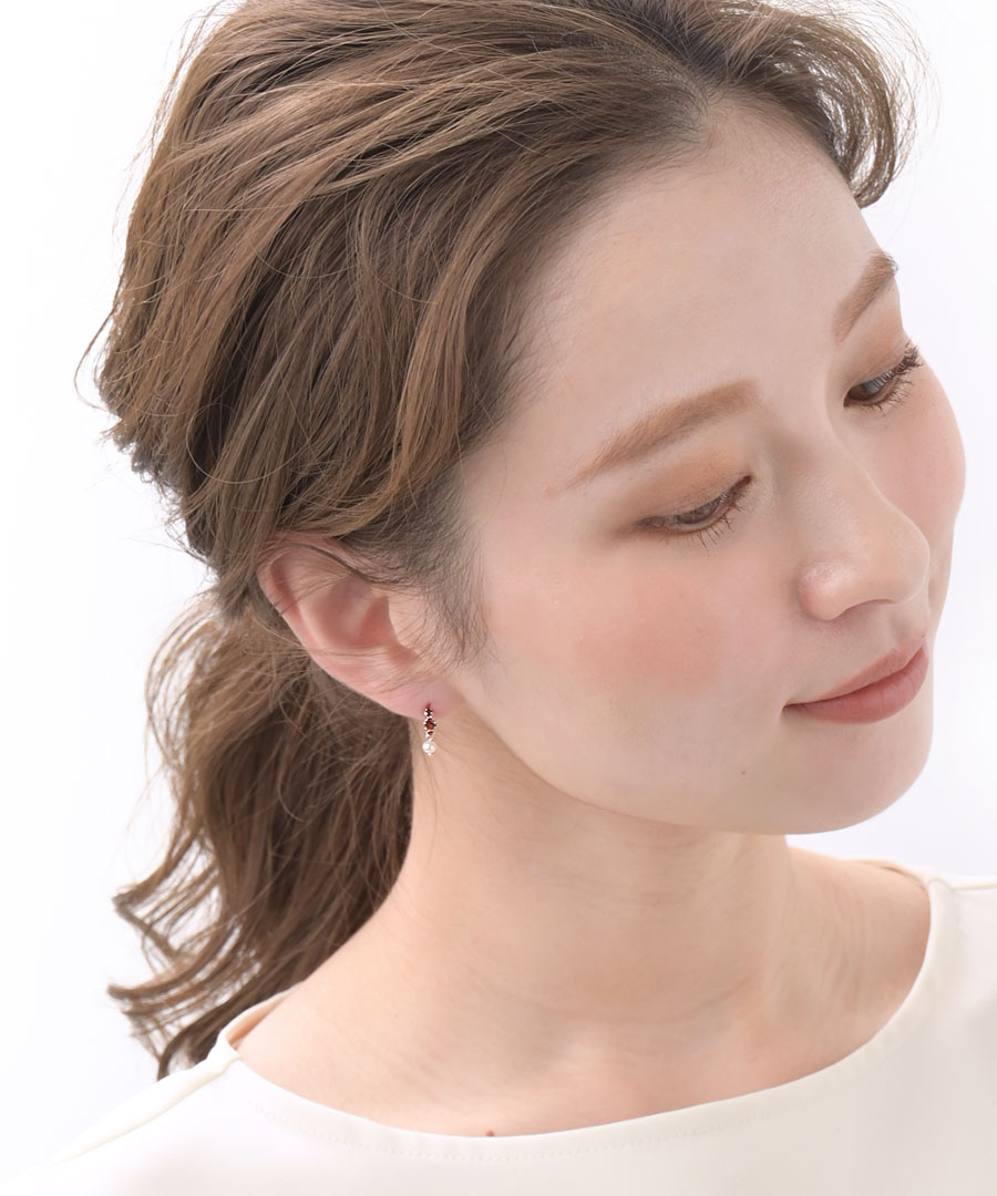 楽天市場】K10ガーネット×一粒淡水パールピアス 1月誕生石 イエロー