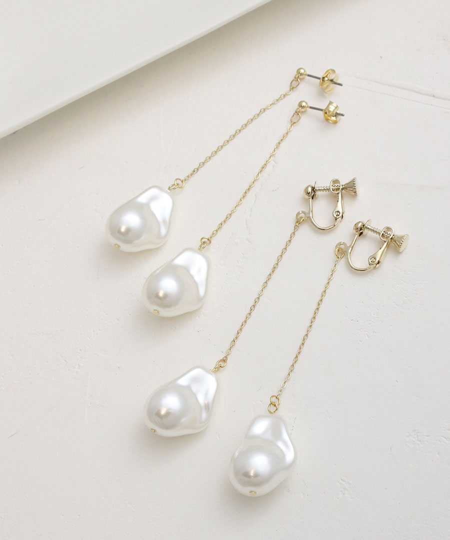 楽天市場】バロックパール調ロングチェーンピアス・イヤリング チタン