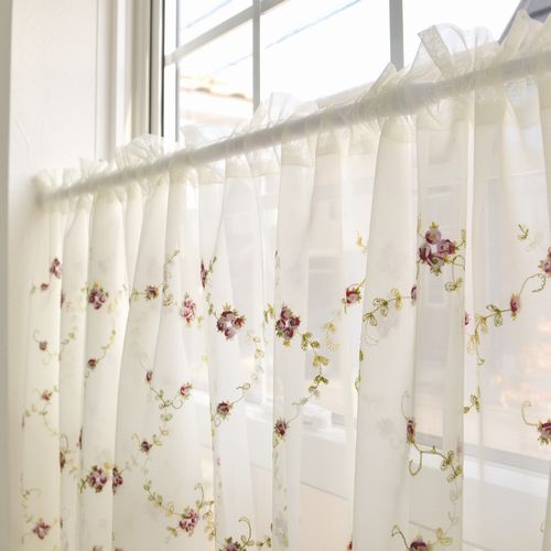楽天市場】カフェカーテン レース 赤いバラ柄の刺繍レース ダブル