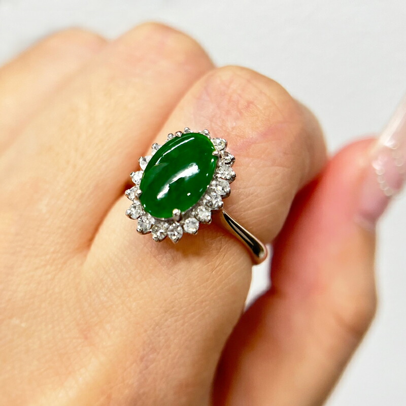 楽天市場】翡翠 約H 10.68mm×W 7.17mm リング 13号 K18WG ホワイト