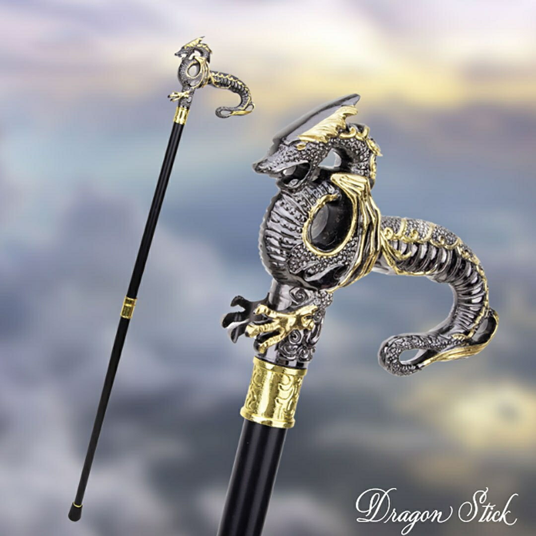 楽天市場】杖 ゴールド ブラック ドラゴン ステッキ おしゃれ 高級感