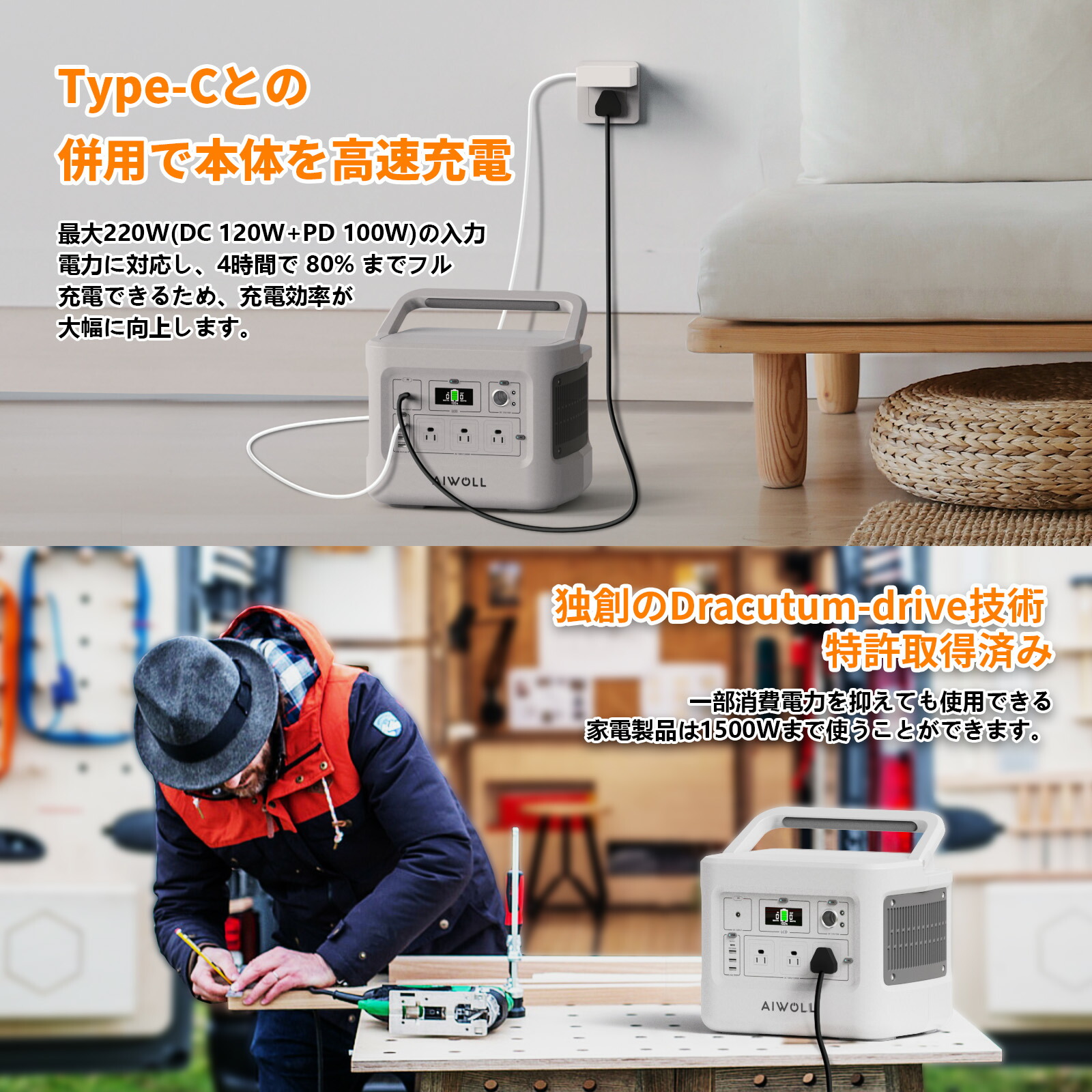 楽天市場】AIWOLL ポータブル電源 1531Wh 大容量 1500W(最大2400W