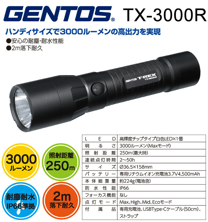 楽天市場】ジェントス LEDハンディライト TXシリーズ GENTOS TX-3000R