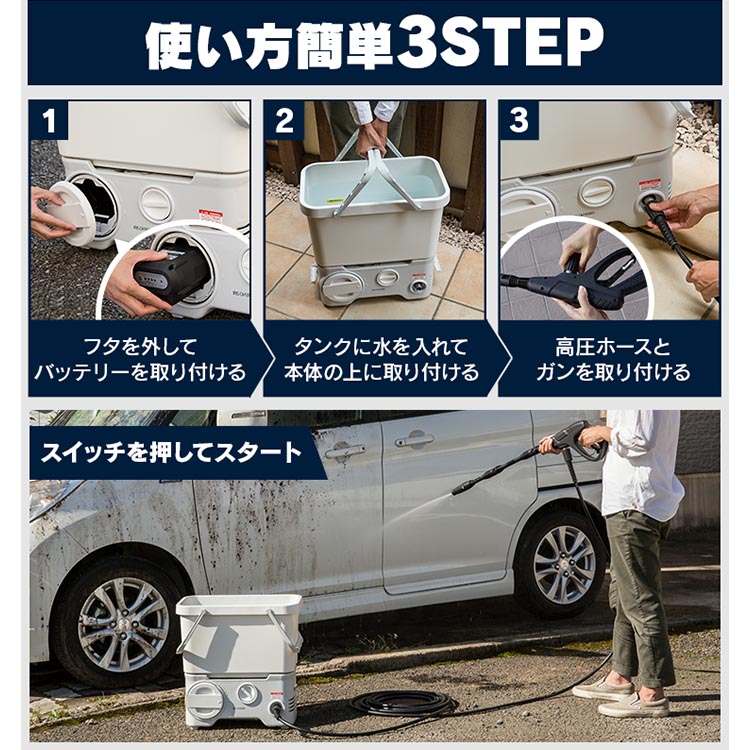 楽天市場】高圧洗浄機 コードレス タンク式 充電式 高圧洗浄機 高圧