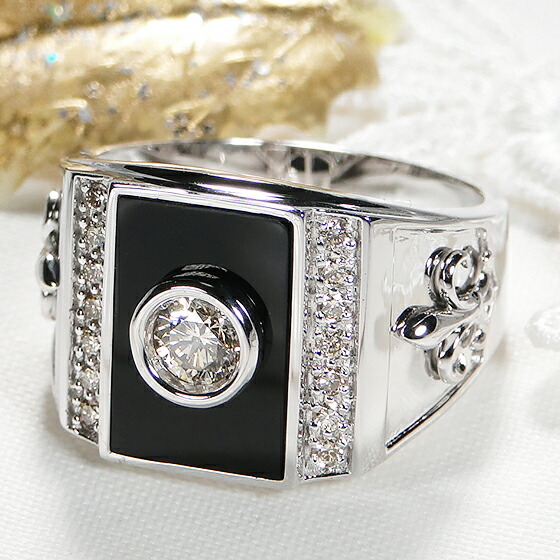 楽天市場】K18YG/WG メンズ オニキス ダイヤ リング【0.50ct】【送料