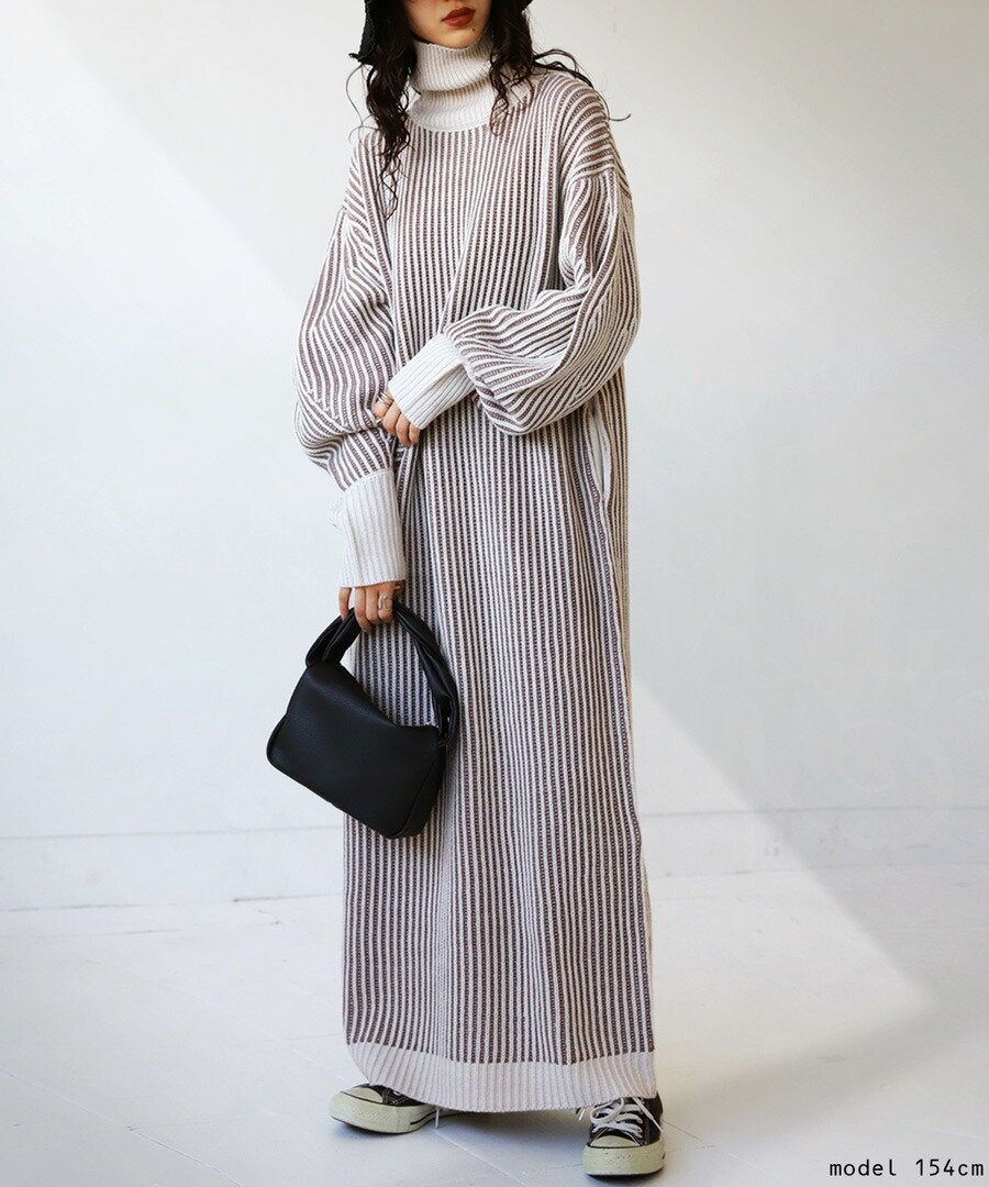 楽天市場】ストライプ 柄編みニットワンピース レディース 長袖 送料