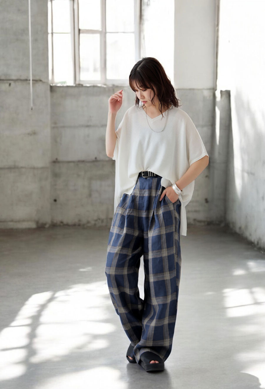 楽天市場】チェック柄 リネンワイドパンツ レディース パンツ 送料無料