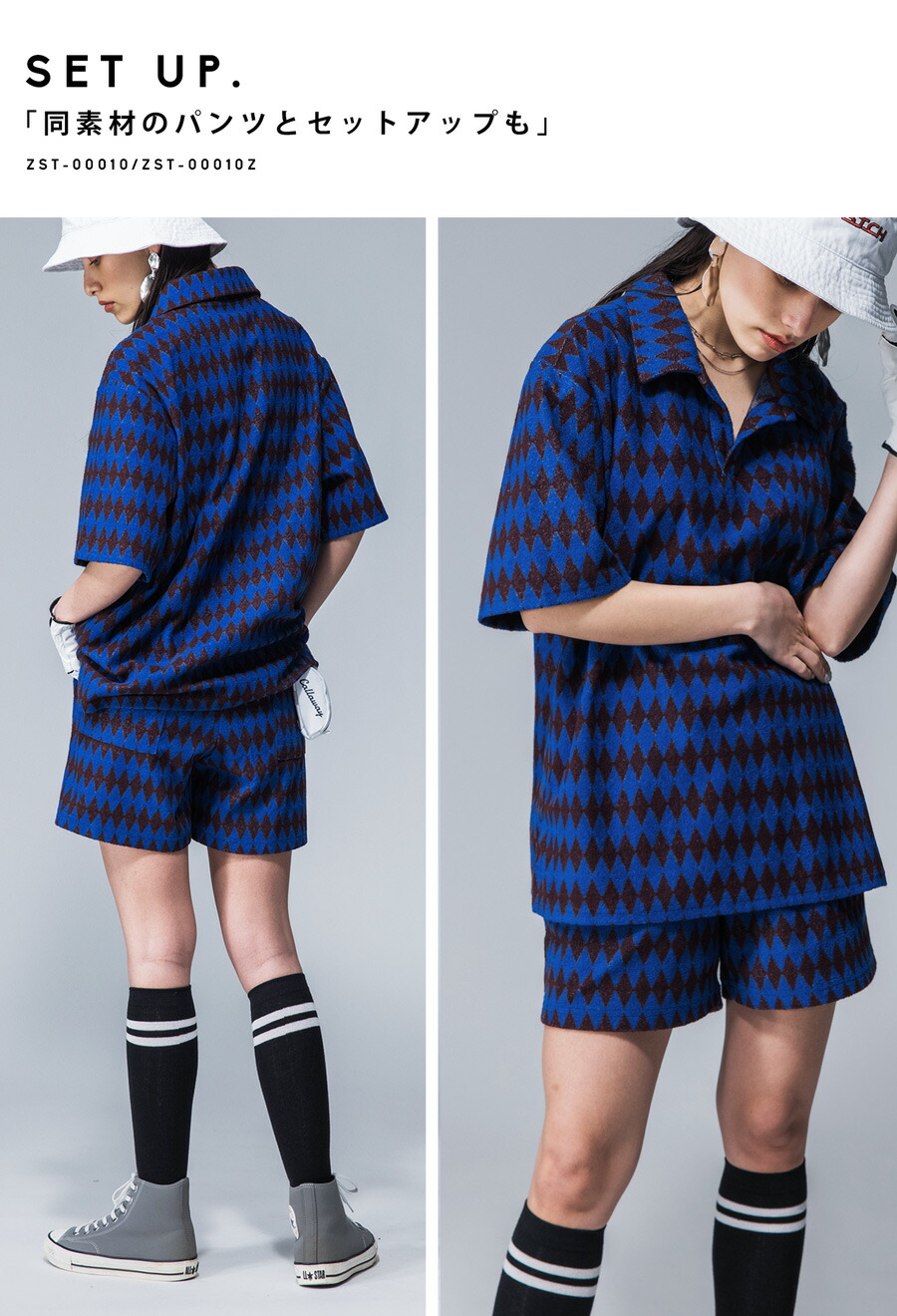 楽天市場】ANTIQUA GOLF×STCH 幾何学柄 開襟トップス レディース 送料