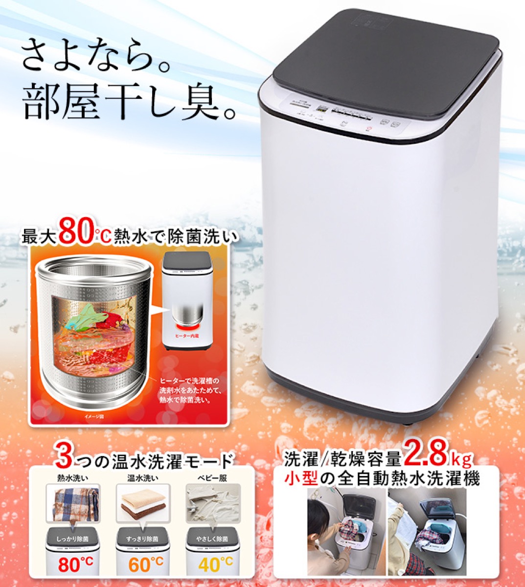 楽天市場】サンコー ニオイウォッシュ HTWATCNL 全自動 小型 熱水 洗濯