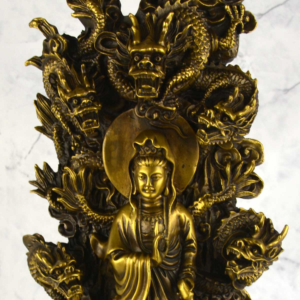 楽天市場】九龍観音 龍の置物 観音像 九頭龍 風水 龍 置物 金 風水