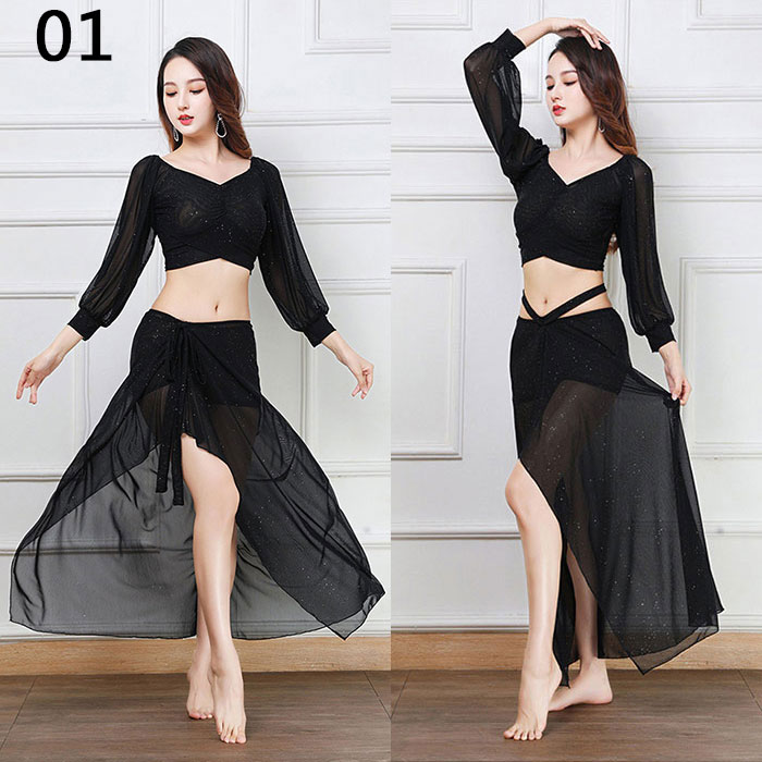 楽天市場】ベリーダンス衣装 セットアップ Vネック 長袖へそ出し