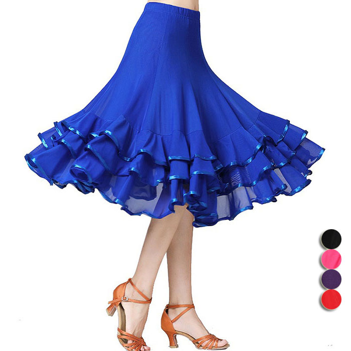 社交ダンス 上下セット ネイビー フリル付きスカートとトップス L