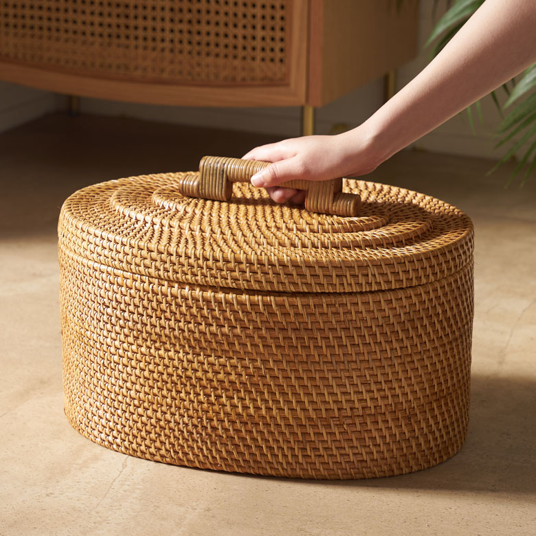 楽天市場】バスケット ふた付き ラタンバスケット 蓋付き 小物入れ