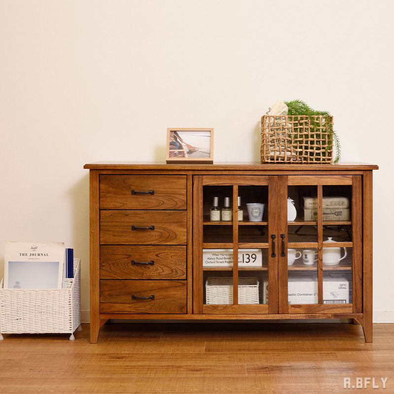 楽天市場】キャビネット ガラス扉 引き出し 収納 天然木 木目 強化