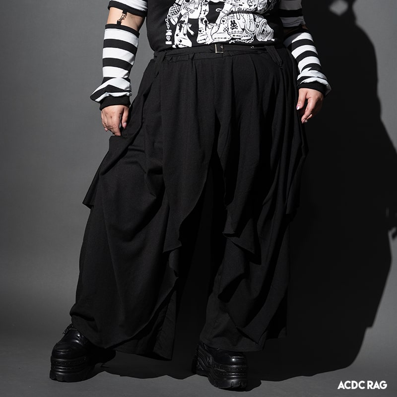 楽天市場】[プラスサイズ]ベルトパンタロン ワイドパンツ 10分丈