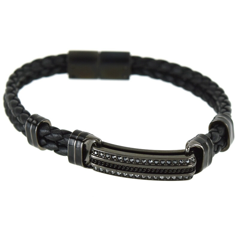 楽天市場】スワロフスキー ブレスレット ブラック Mサイズ レザー