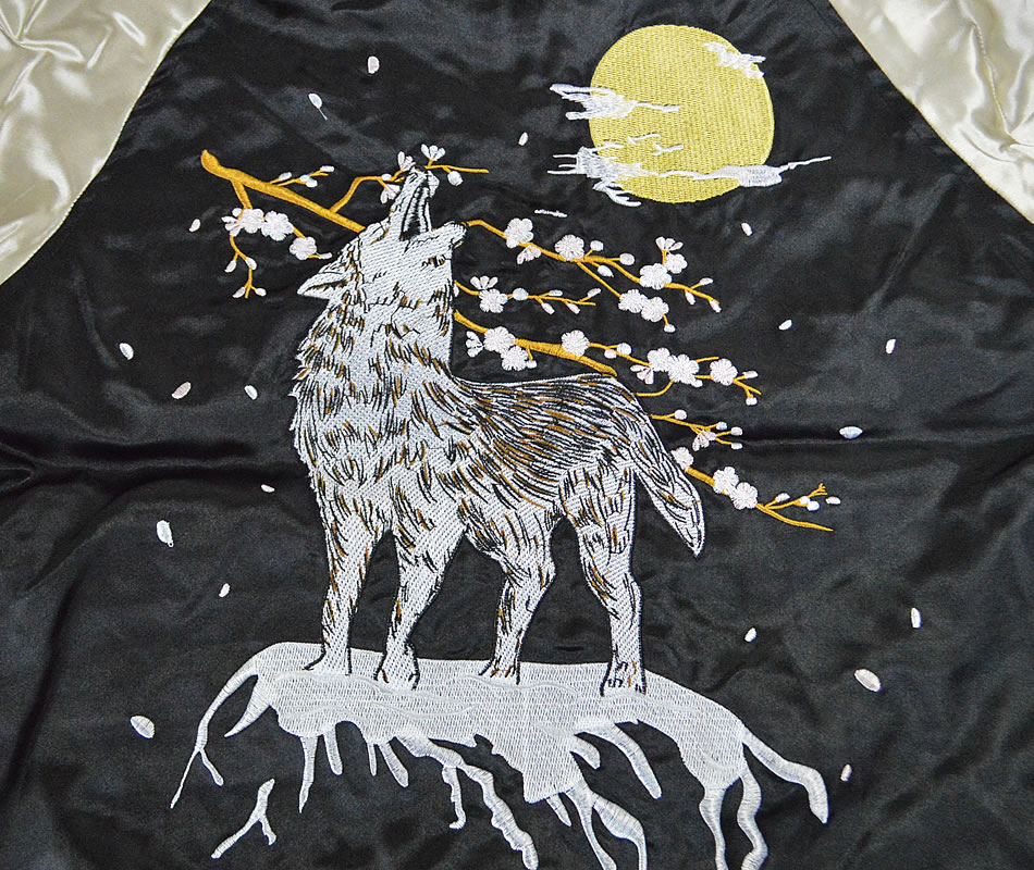 楽天市場】スカジャン【狼 おおかみ 満月】メンズ 和柄 刺繍 桜 狼柄