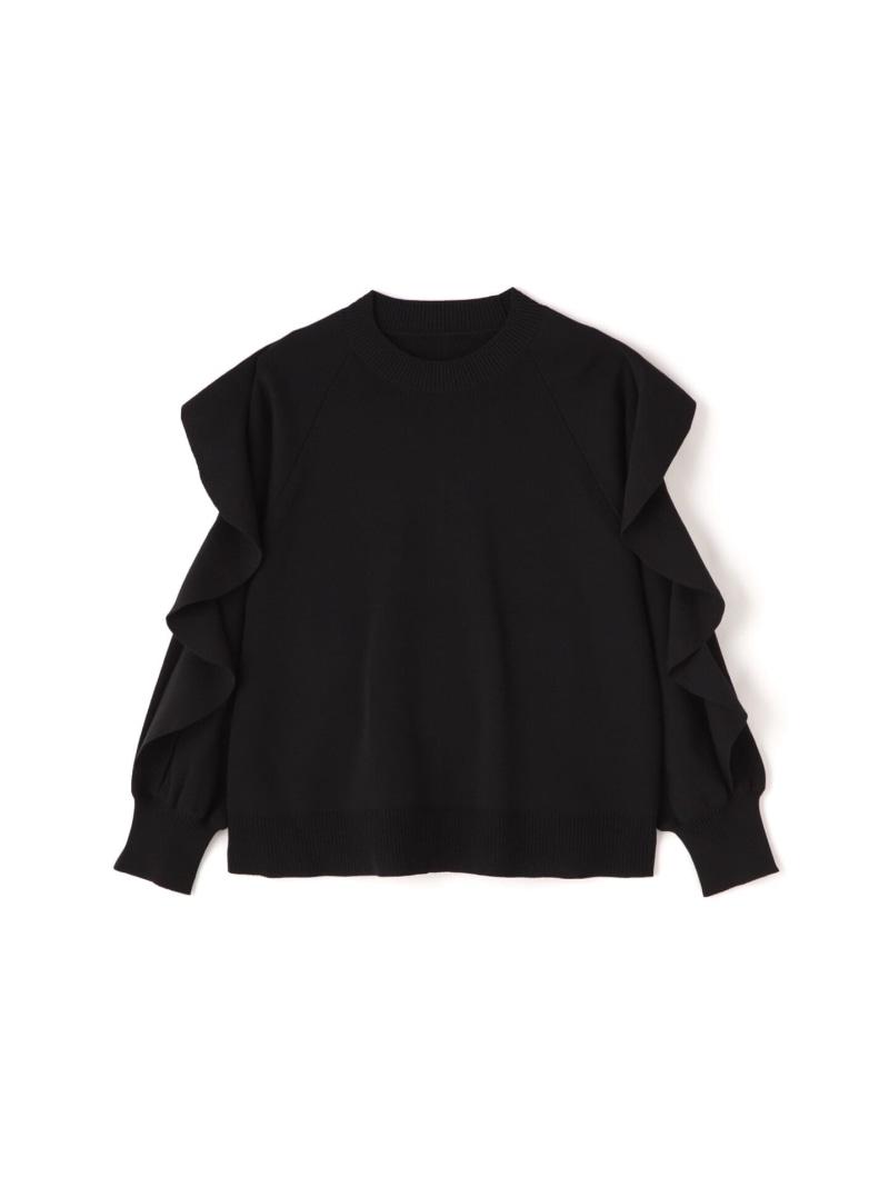 未使用アドーアADORE黒ワイドスリーブラッフル袖ニットカットソーオフ