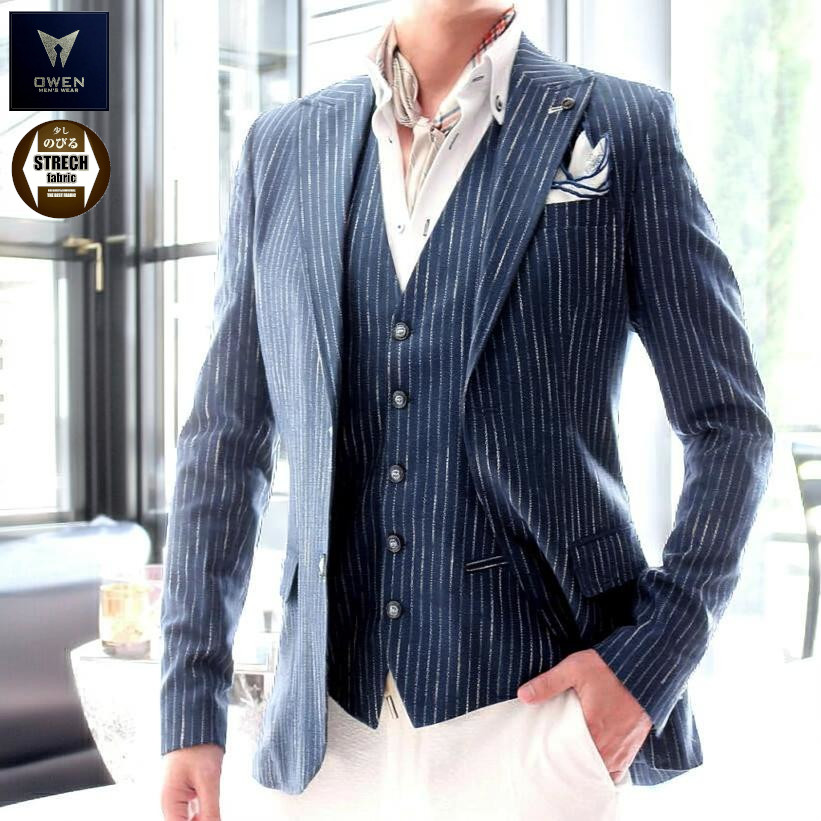 楽天市場】テーラードジャケット ブレザー ストライプ ブルー メンズ