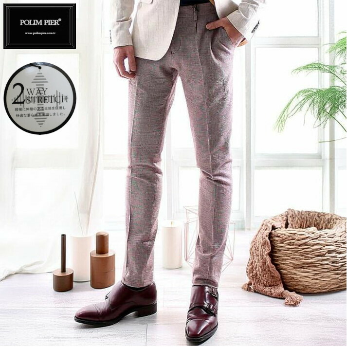 楽天市場】スラックス スリム ストレッチ ジャケパンスタイル エンジ