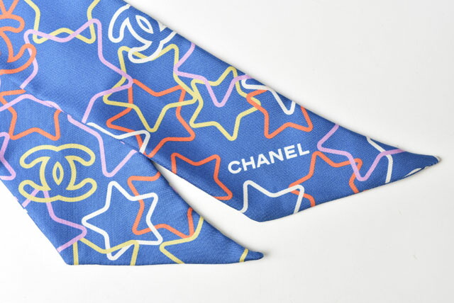 ゆな］シャネル CHANEL青色 宝石模様 スカーフ 約85cm 楽天市場
