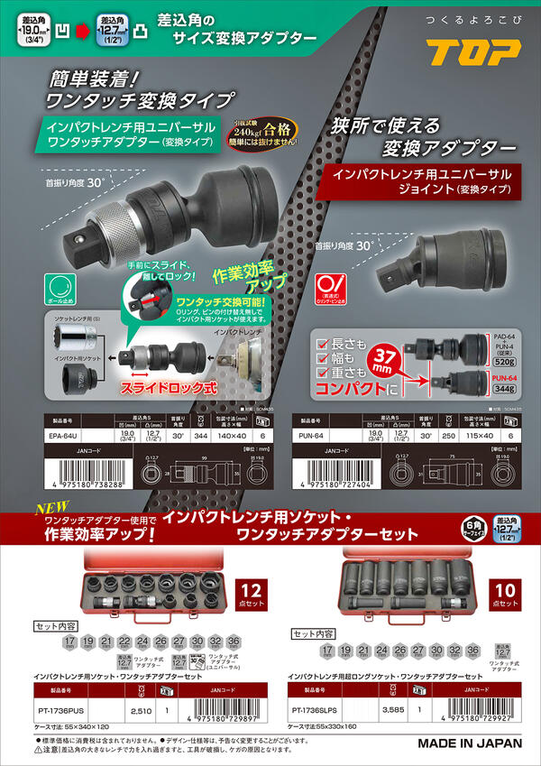 楽天市場】トップ工業 インパクトレンチ用超ロングソケットセット