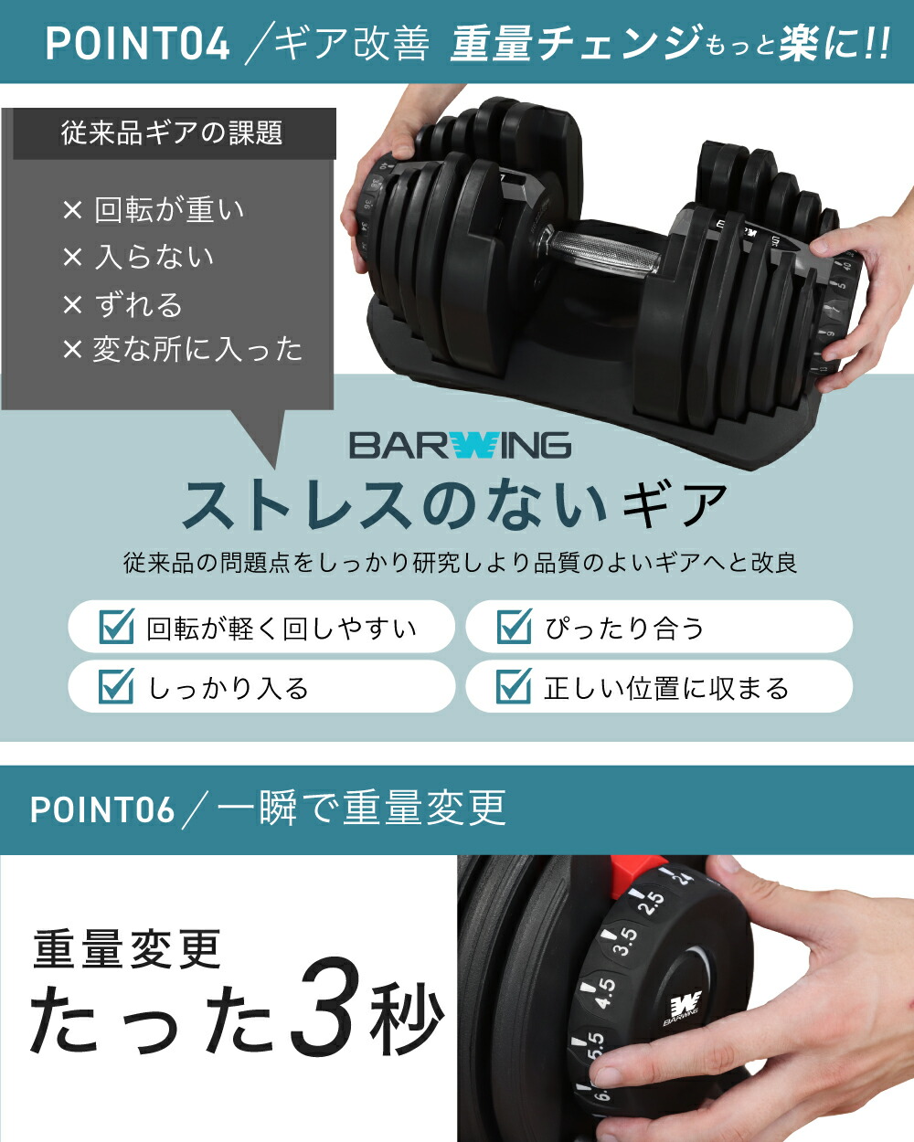 ①BARWING調整可能ダンベル 5kg-40kg1/2(送料込み) NEWモデル 45段階
