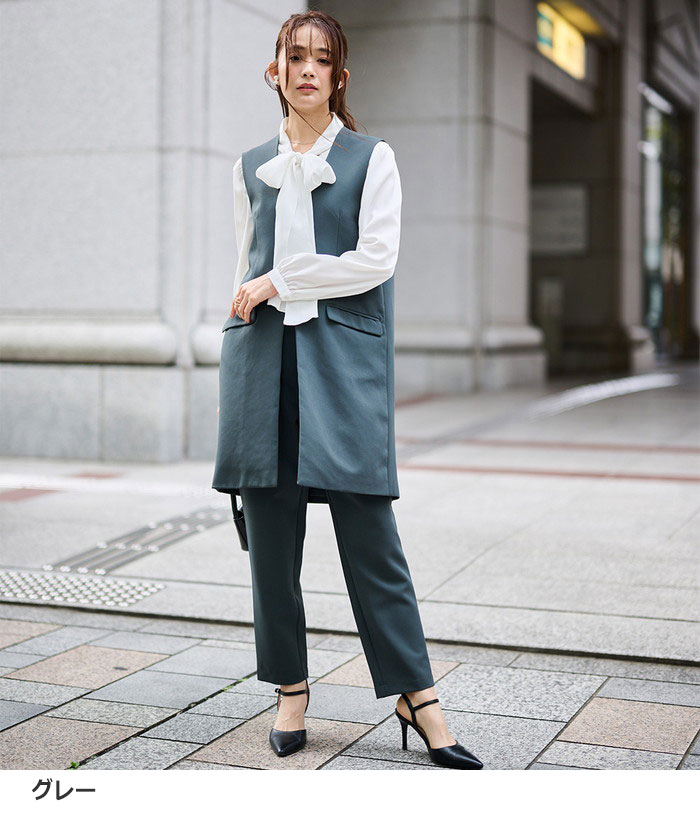 楽天市場】セットスーツ ＜2点セット＞ロングジレセットアップ S-3L