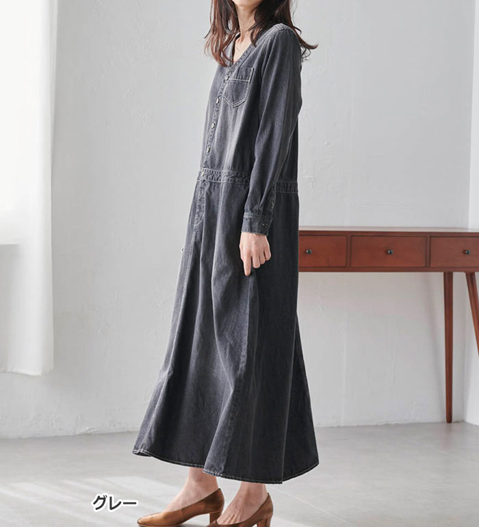 楽天市場】ワンピース M L LL 3L ロング丈デザインデニムワンピース M