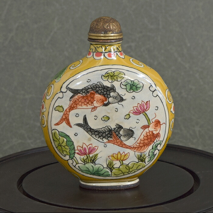 送料無料 作家サインあり 手書き鳳凰・松鶴図 内画鼻煙壺 時代物 本物保証