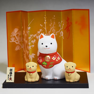 楽天市場】瀬戸焼錦彩招福戌の陶器の置物（親子）【犬、いぬ、イヌ