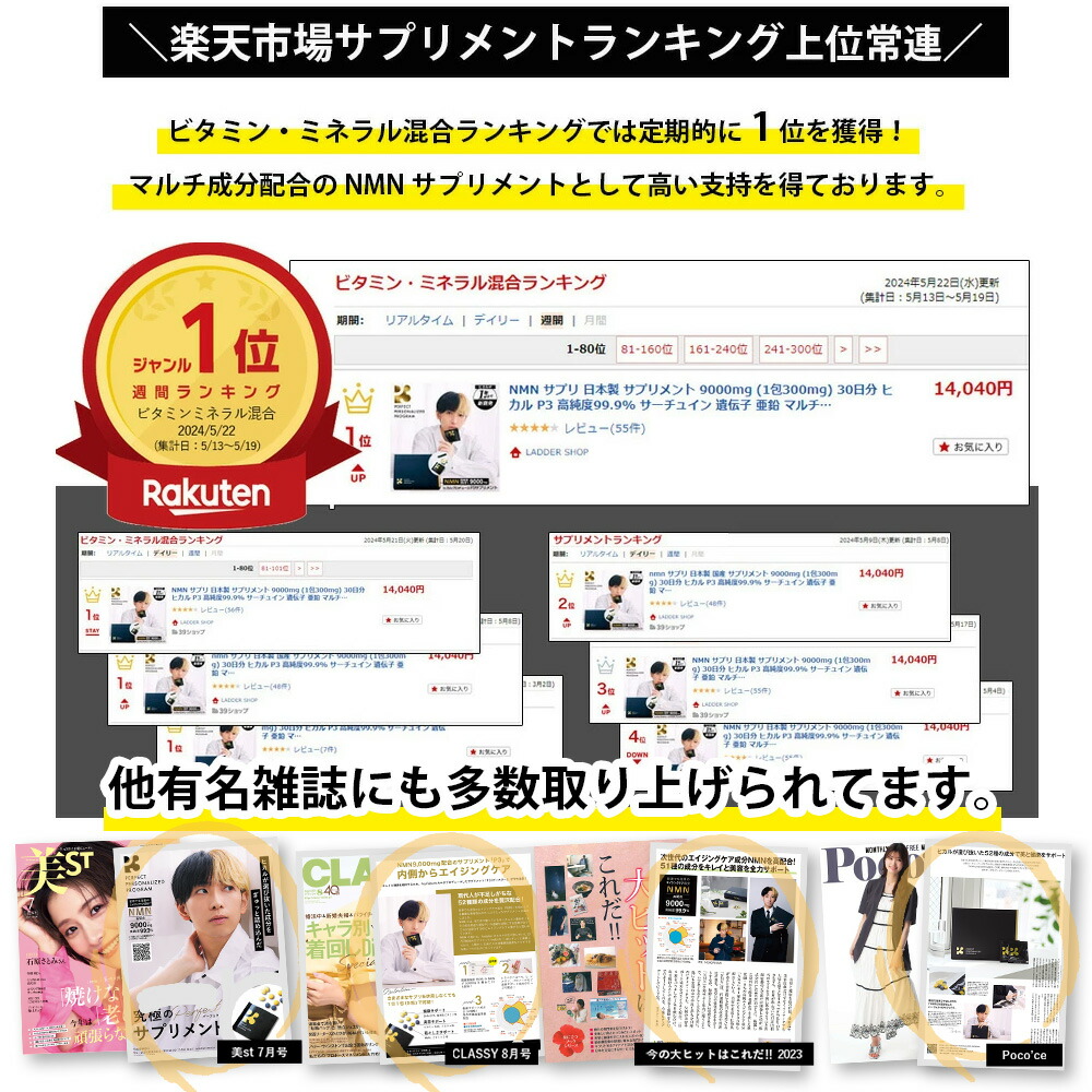 楽天市場】nmn サプリメント 日本製 9000mg (1包300mg) 30日分 P3