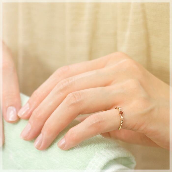 楽天市場】ピンキーリング ピンクゴールド 18k 1月誕生石 ガーネット