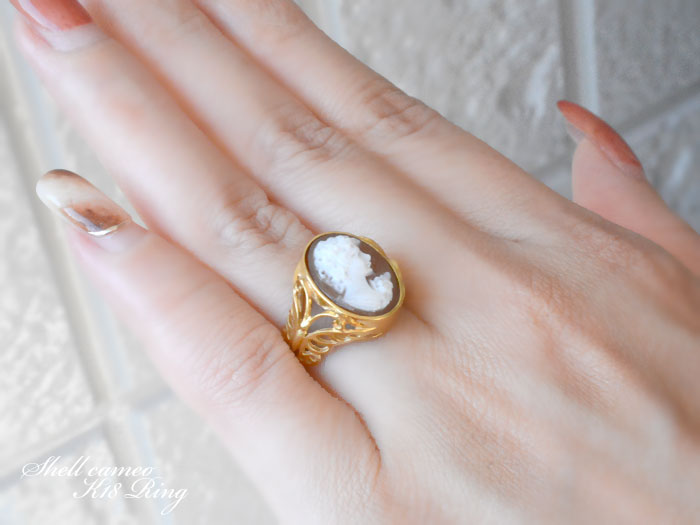 楽天市場】K18 リング カメオ イエローゴールド 指輪 シェルカメオ